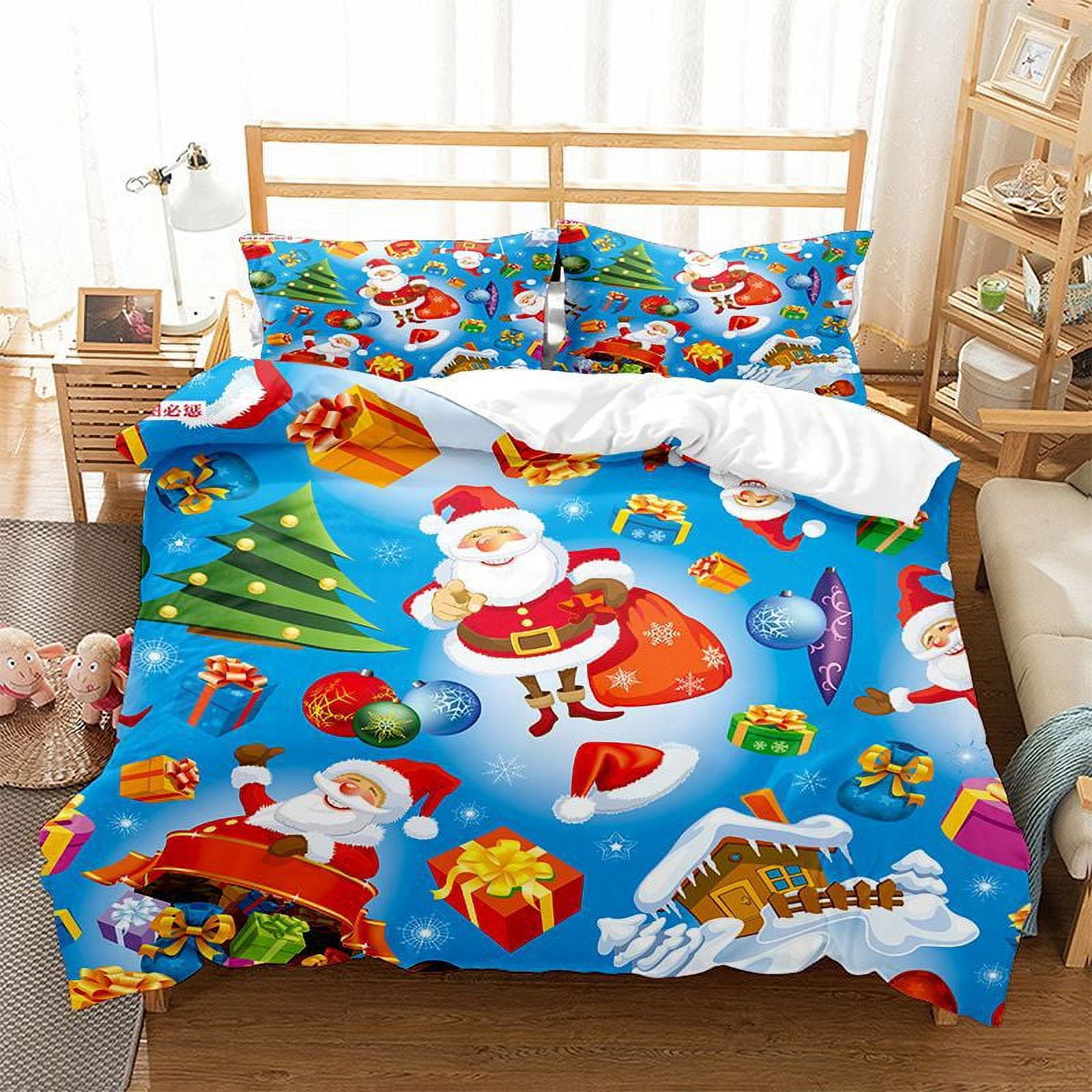 Kids Christmas Elk Deer Bedding Set Xmas Tree Snowflake Duvet Cover for Boys Girls Teens Bedroom Decor 3D Print Comforter Cover Christmas Duvet Cover