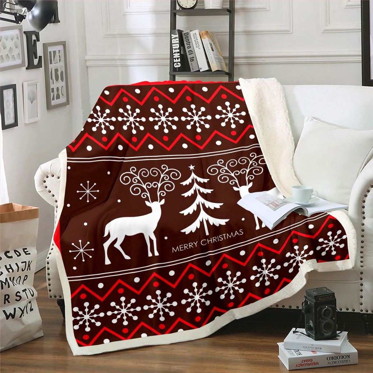 Kids Christmas Fuzzy Blanket Christmas Tree Reindeer Fleece Blanket for