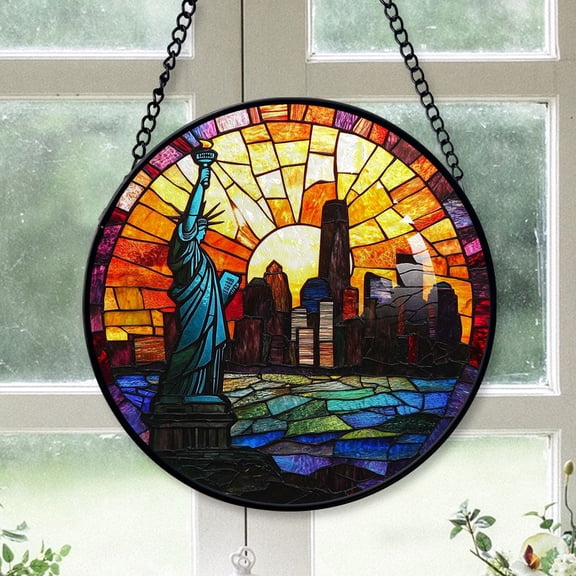 Kids Christmas Gift - Statue of Liberty American Stained Glass Hanging Ornament - Classic Christmas Tree Decoration, Holiday Gift for Dad, Mom, Friends, Family