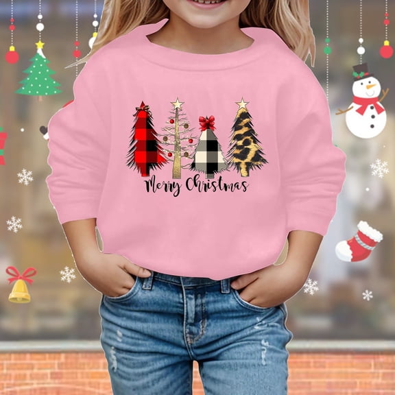 Kids Christmas Long Sleeve Crewneck Sweatshirts Printed Lightweight for Comfortable Holiday Wear