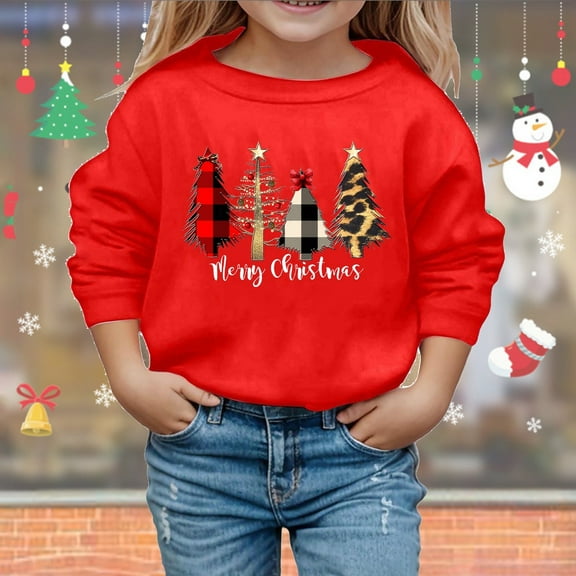 Kids Christmas Long Sleeve Crewneck Sweatshirts Printed Lightweight for Comfortable Holiday Wear