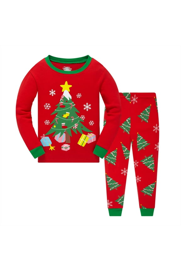 Kids Christmas Pajamas 100% Cotton Long Sleeve Toddler Snowman Xmas Pjs Childrens Christmas Jammies Clothes 3-10T