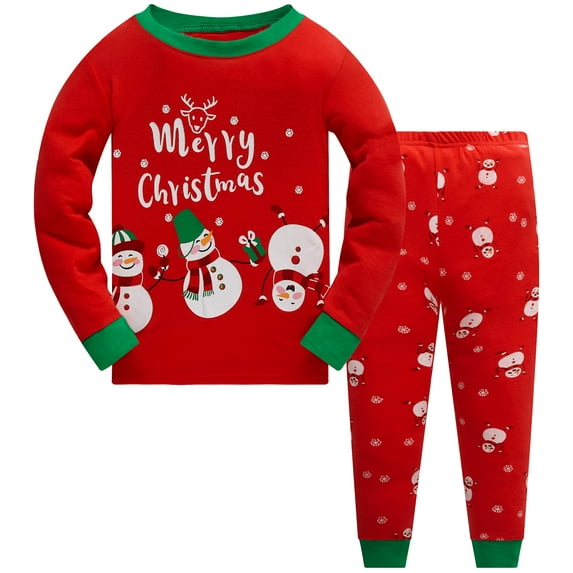 Kids Christmas Pajamas 100% Cotton Long Sleeve Toddler Snowman Xmas Pjs Childrens Christmas Jammies Clothes 8T