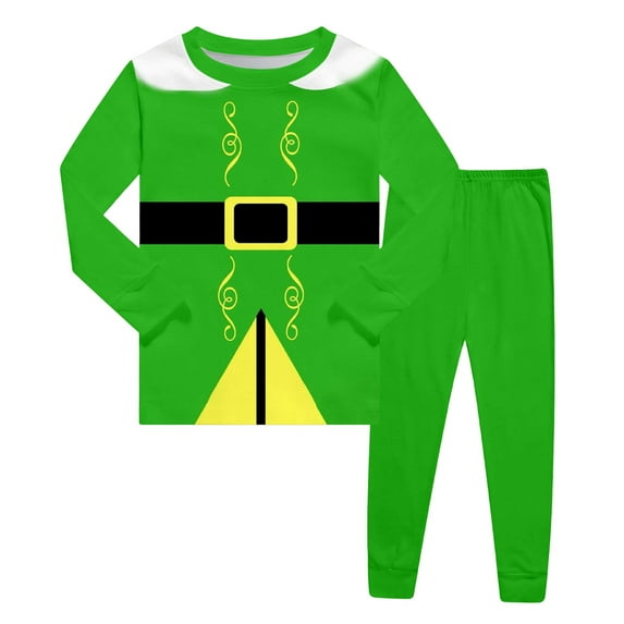 Kids Christmas Pajamas Classic Christmas Elf Pajamas Long Sleeve Crew Neck Festival Party Sleepwear Big Girls Pajamas 6-7 Years