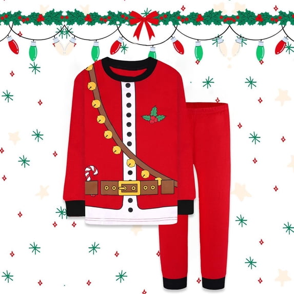 Kids Christmas Pajamas Cute Santa Claus Pajamas Holiday Sleepwear Long Sleeve Crew Neck Nightwear Set Matching Christmas Outfits 4-5 Years