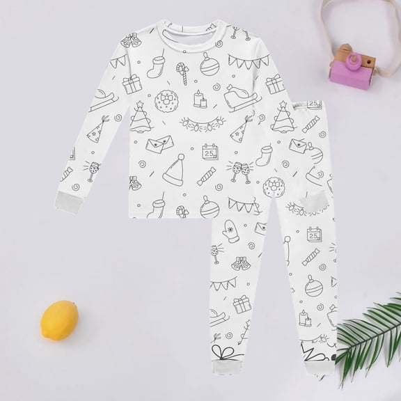 Kids Christmas Pajamas Diy Doodle Long Sleeve Top Pants Holiday Family Matching Sleepwear Outfits Kids Christmas Pjs White