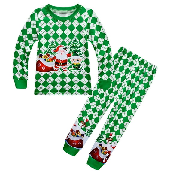Kids Christmas Pajamas Set Long Sleeve Xmas Matching Holiday Pjs Set