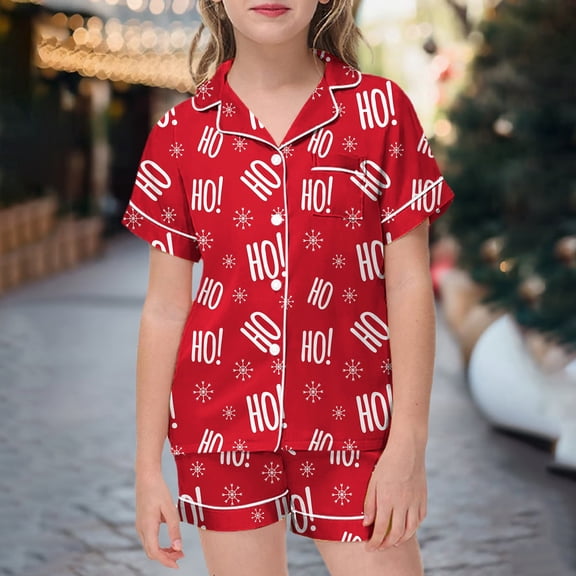 Kids Christmas Pjs Set Yellow Satin Pajamas For Girls Boys Button-Down Top With Shorts 2 Piece Christmas Outfits For Girls Kids Girls Size 4-5 Years Clothes