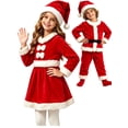 thumbnail image 1 of Kids Christmas Red Velvet Dress Long Sleeve Round Neck Holiday Party Celebration Dress for Girls, 1 of 8