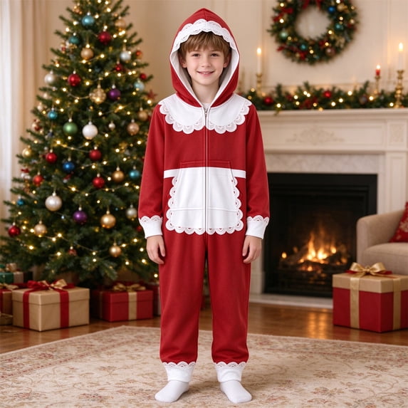 Kids Christmas Santa White Edge Hooded Jumpsuit Red Air Layer Outfit ...