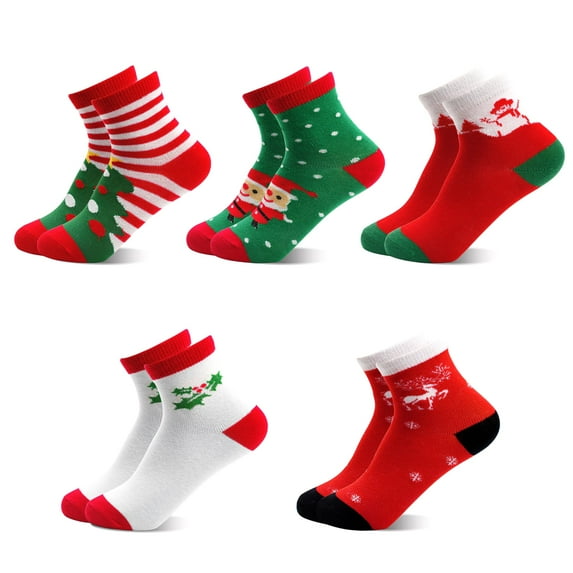 Kids Christmas Socks, 5 Pairs Girls Boys Xmas Holiday Crew Socks with Cartoon Pattern for 1-12 Years