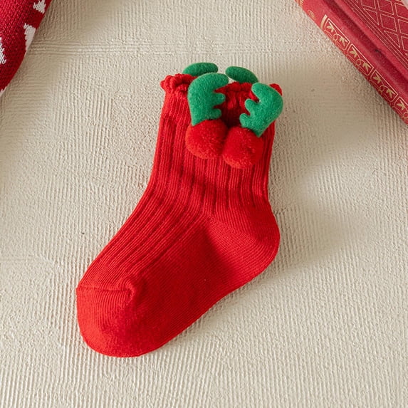 Kids Christmas Socks for Girls Bells Snowflake Plaid Bowknot Decor Toddler Sweet Anti-Skid Cute Baby Socks New Year Winter Socks Red 3-5 Years