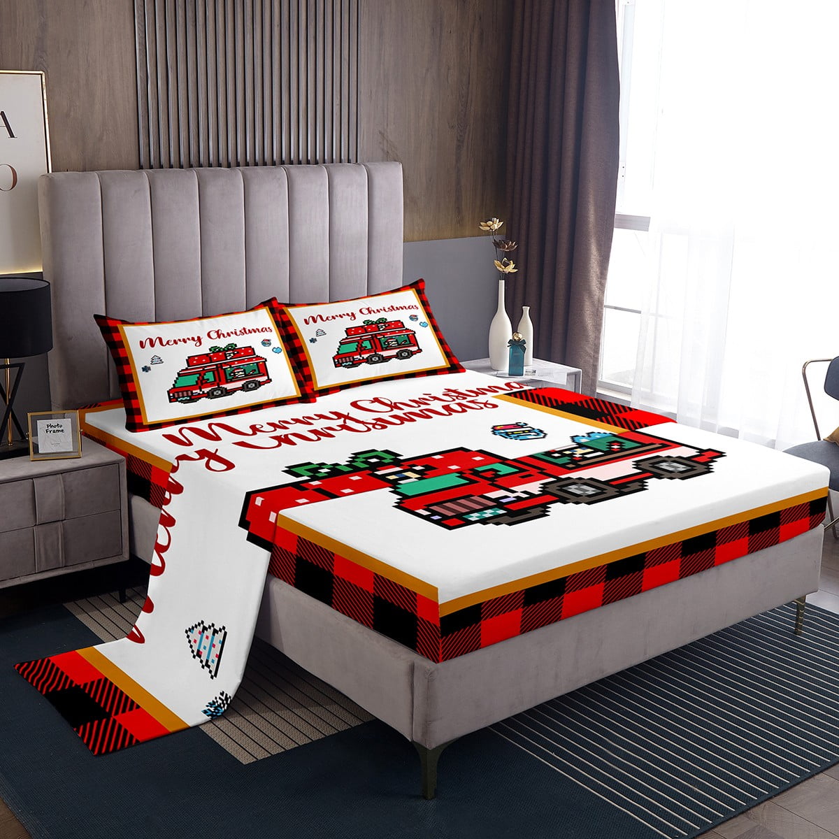 Kids Christmas Truck Sheet Set Merry Christmas Bed Sheets Set Xmas Gift