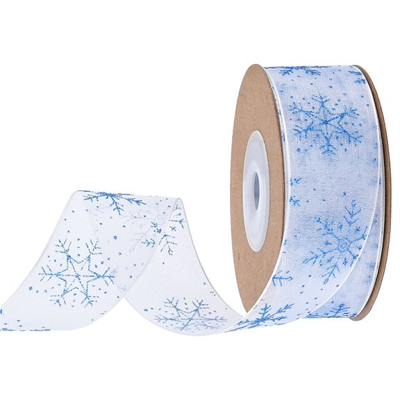 Kids Christmas Wrapping Paper Clearance! Christmas Decorations Dust Printed Snowflake Organza Transparent Chiffon Ribbon Gift Wrap Blue 10