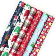Kids Christmas Wrapping Paper Rolls with Cutlines on Reverse (6 Rolls: 180 Sq. Ft. Total) Dinosaur, Unicorn, Flamingo, Koala