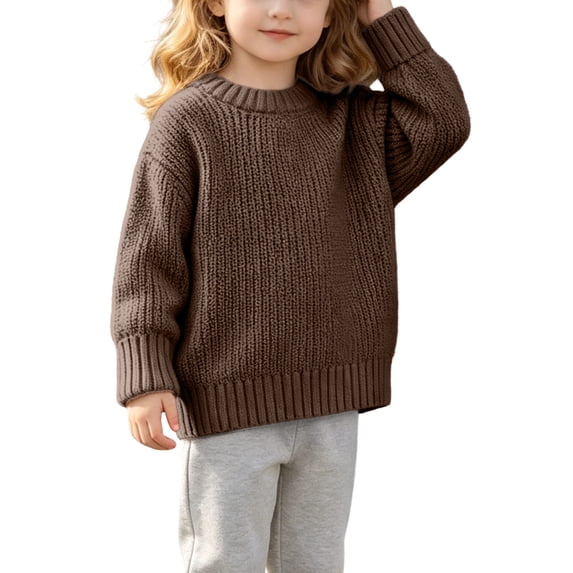 Kids Chunky Knit Sweater Warm Crew Neck Long Sleeve Pullover Sweater Thermal Casual Everyday Top 3Months-5Years