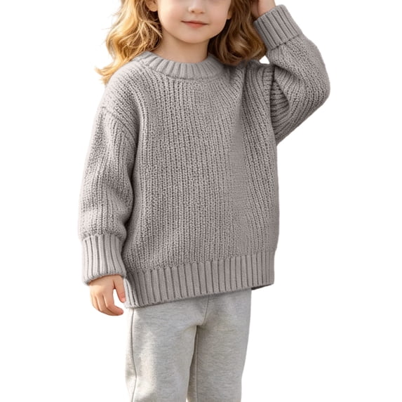 Kids Chunky Knit Sweater Warm Crew Neck Long Sleeve Pullover Sweater Thermal Casual Everyday Top 3Months-5Years