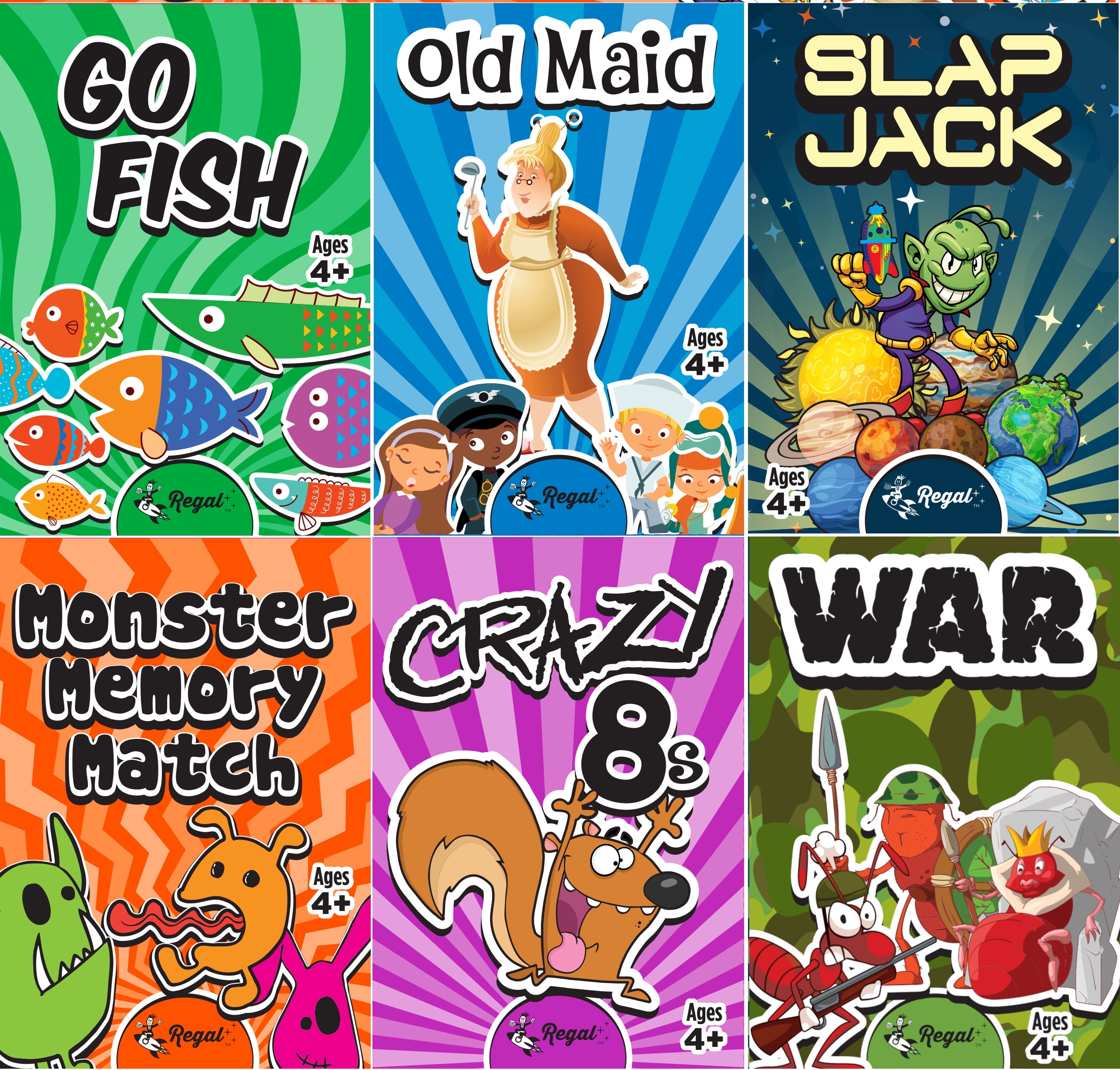 LotFancy Kids Card Games, 6 Decks, Include Go Fish, Old Maid, Crazy 8's , Memory  Match, Slap Jack 