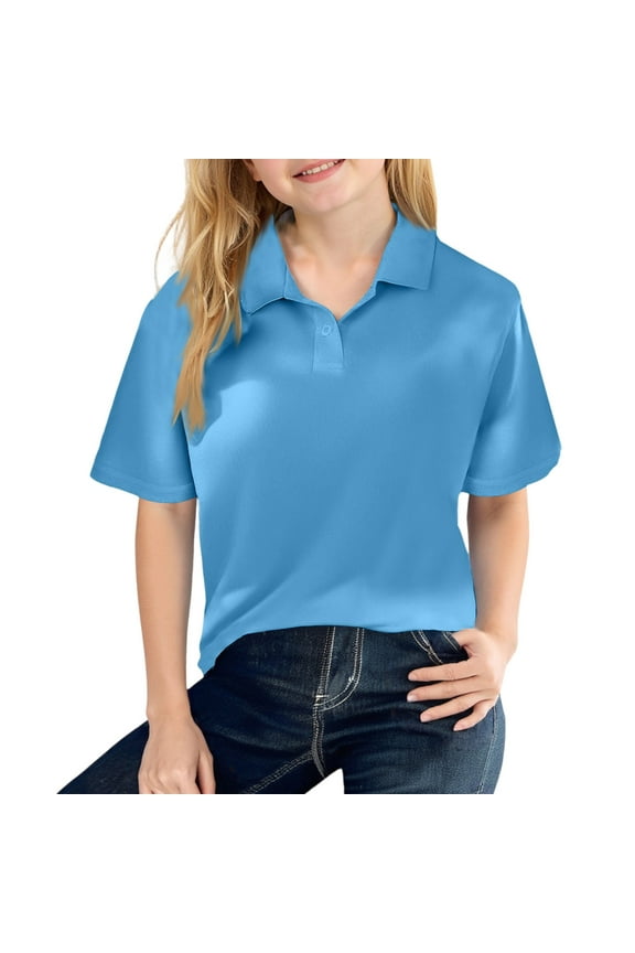 Kids Classic Fit Short Sleeve Polo Shirts Boys Girls School Tops Navy 140
