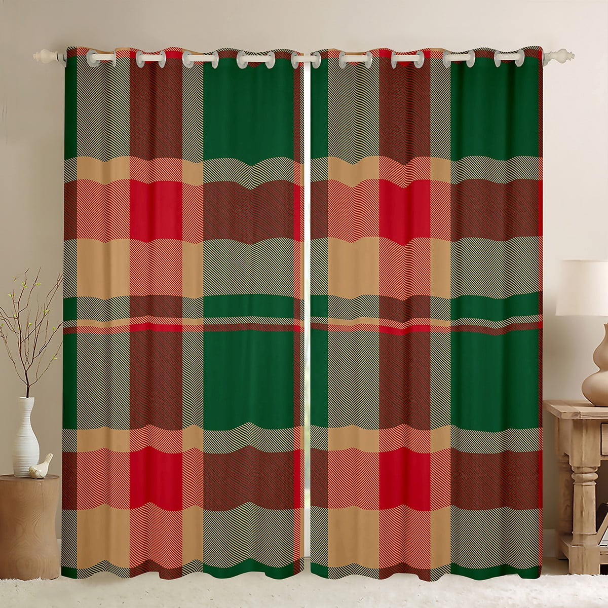 Kids Classic Plaid Blackout Curtains Home Decor for Boys Girls Youth