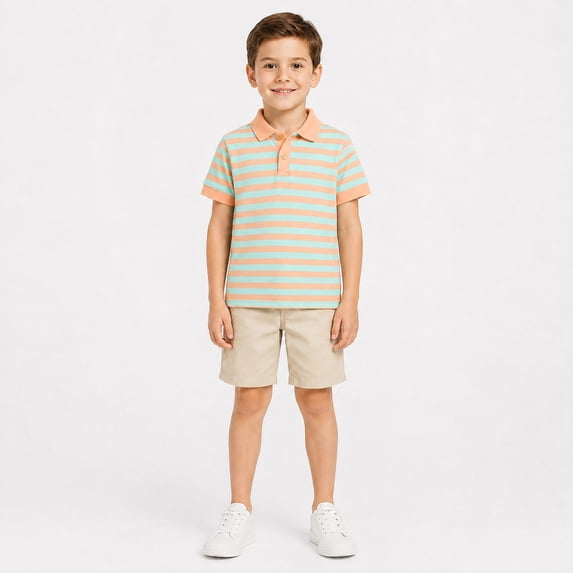 Kids' Classic Polo Shirt Striped Short Sleeve Youth Collared Top Weekend Polo Shirt