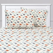 Kids Classic Printed Microfiber Sheet Sets, Ultra Soft Fitted Sheets with Straps - Dinosaur, Full Size