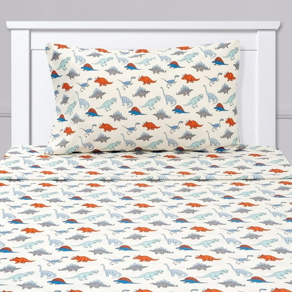 Kids Classic Printed Microfiber Sheet Sets, Ultra Soft Fitted Sheets with Straps - Dinosaur, Twin XL Size