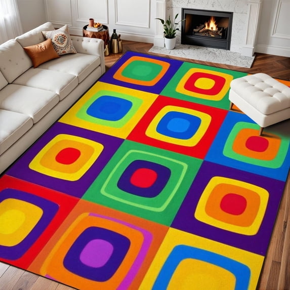 Kids Classroom Seating Area Rug, Colorful Children Pattern Carpet, Washable Non Slip Low Pile Soft Thin, Classroom Playroom Nursery School Home Decor Mat 5x7ft