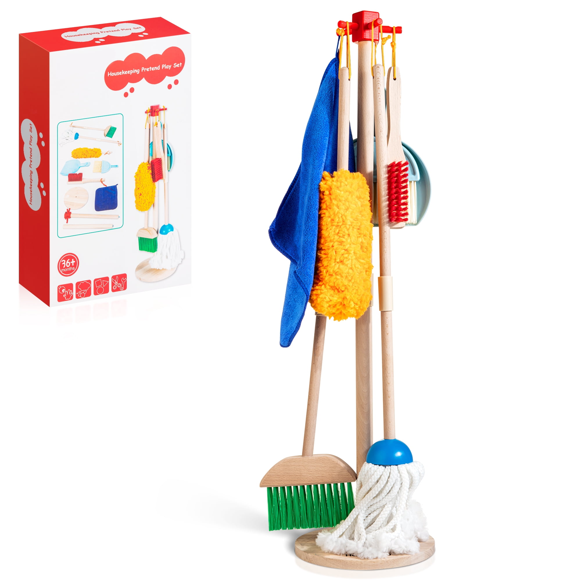 SDJMa Kids Cleaning Set 10 Piece - Toy Cleaning Set Includes Broom, Mop,  Brush, Dust Pan, Soap, Sponge, Spray, Bucket, - Toy Kitchen Toddler  Cleaning Set 