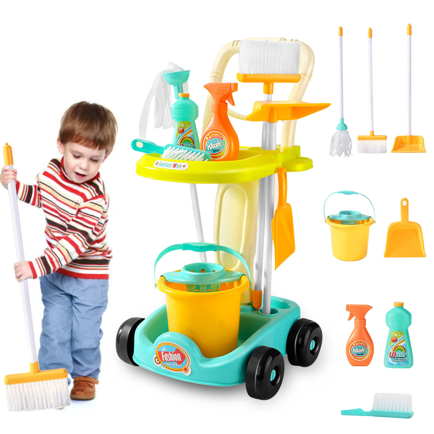 My Little Helper Pretend Play Toy Cleaning Playset w/ Broom, Mop, Dust