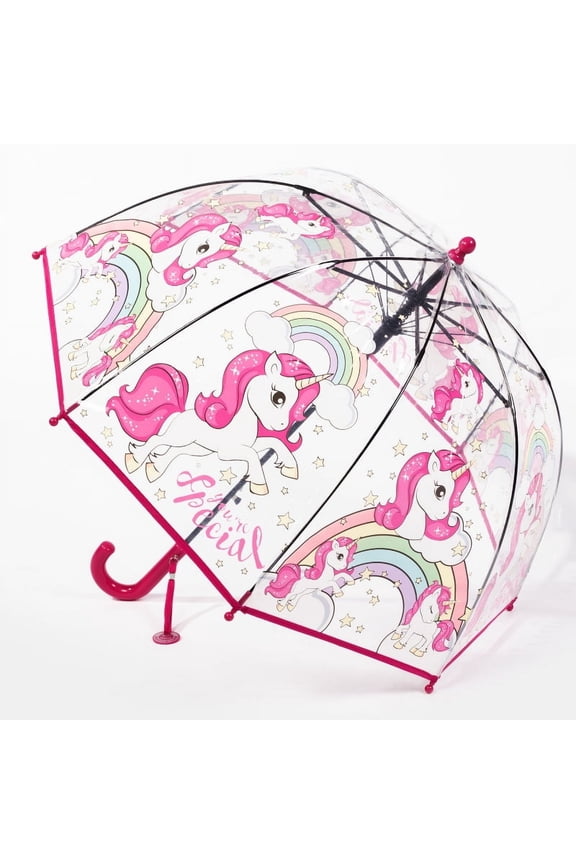 Kids Clear Bubble Umbrella -Perfect for Walking Safety-Grip Curved Handle-Transparent Dome See Through Child,Safety Kids Umbrella for Toddler Boys Girls