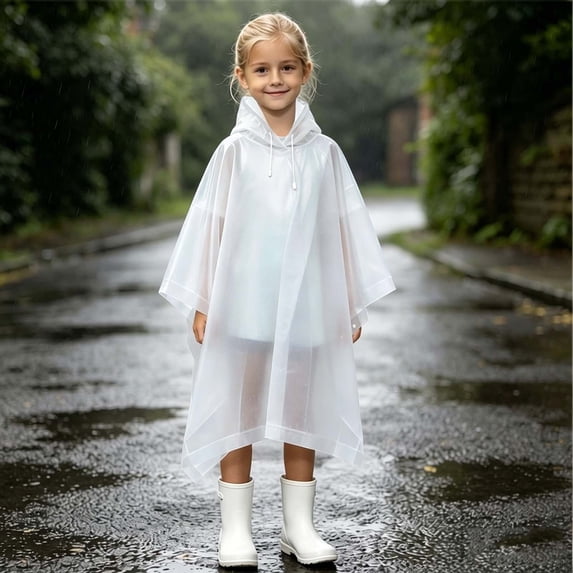 Kids Clear Raincoat Poncho with Hood for Girls Boys Waterproof Lightweight Translucent Rain Jacket Snap Button Closure Outdoor Travel Emergency Reusable Rainwear