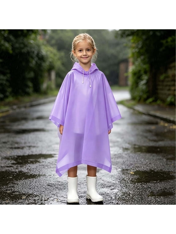 Kids Clear Raincoat Poncho with Hood for Girls Boys Waterproof Lightweight Translucent Rain Jacket Snap Button Closure Outdoor Travel Emergency Reusable Rainwear