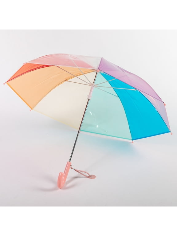 Kids Clear Transparent Rainbow Umbrella, Easy-Grip Handle, Durable Fiber Frame, Compact Children's Rain Umbrella for School & Travel, Boys & Girls
