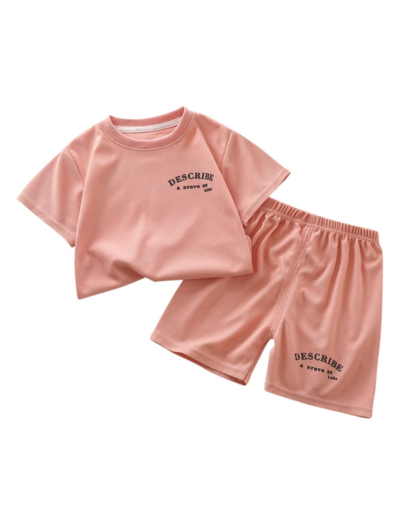 Kids Clothes Efsteb Toddler Boy Summer Outfits Comfy Casual Fashion Cute Pattern Printed Round Neck Short Sleeve T Shirts Shorts Outfits (Pink,4 Years)