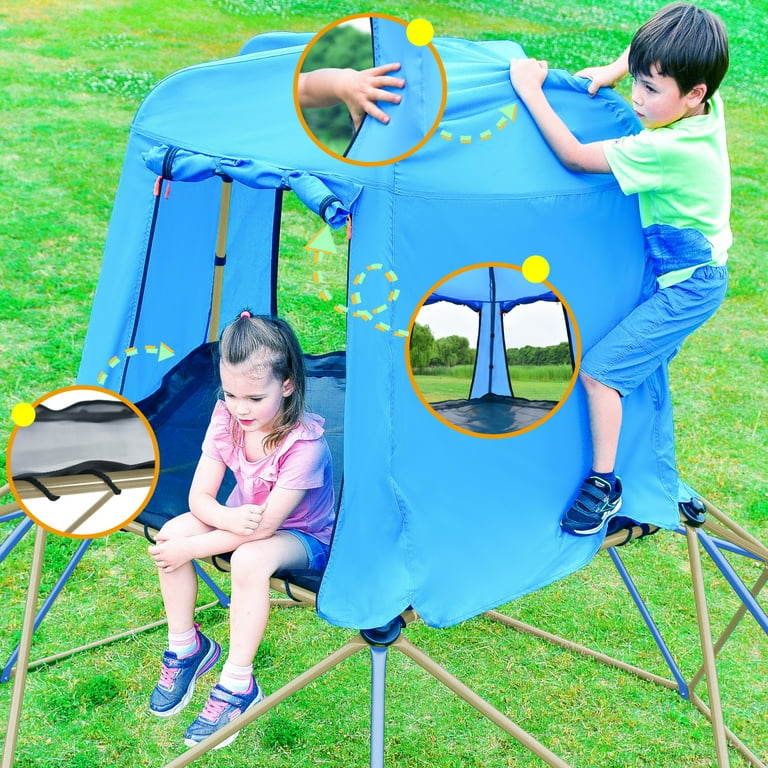 Kids Climbing Dome with Canopy and Playmat 10 ft Jungle Gym Geometric Playground Dome Climber Play Center for Outdoor Supporting 1000 LBS
