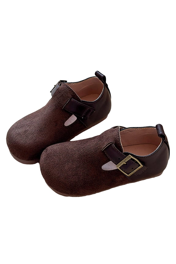 Kids Clogs Boys Girls Casual Round Toe Fall Hook and Loop Splice Leather Suede Lightweight Nonslip Flat Walking Shoes 11.5 Little Kid Brown