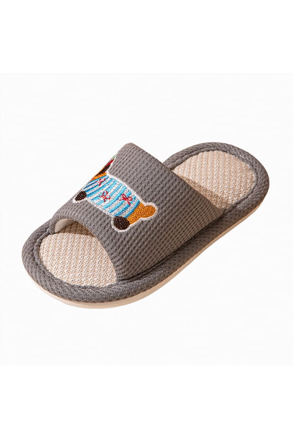Kids Cloth Slippers Open Toe House Shoes for Boys Girls Cartoon Animal Striped Design Comfort Soft Flat Indoor Home Slippers with Non Slip Sole Lightweight Footwear Gibobby,13,Grey