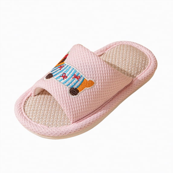 Kids Cloth Slippers Open Toe House Shoes for Boys Girls Cartoon Animal Striped Design Comfort Soft Flat Indoor Home Slippers with Non Slip Sole Lightweight Footwear Gibobby,13,Pink