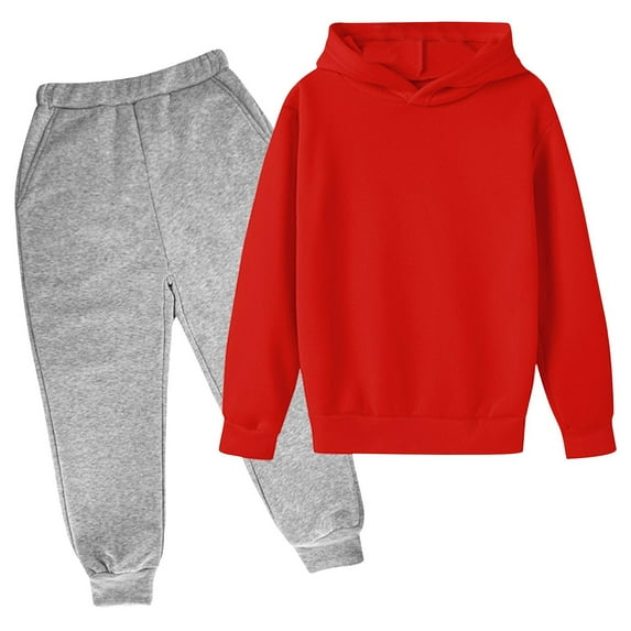 Kids Clothes 2 Piece Hooded Sweatshirt Fashion Girls And Boy' Children Casual Long Solid Color Sleeve Long Sleeve Hooded Set Sweatshirt SweatPant Sports Set