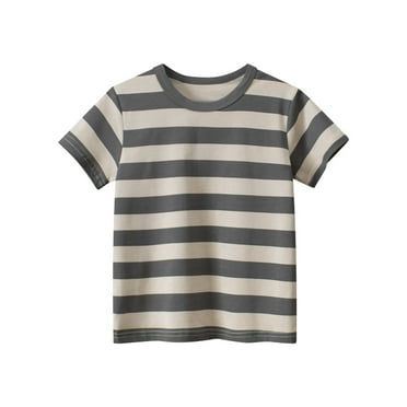 Kids Clothes Boys 1 Pack Short Sleeve Striped Crew Neck Tee T Shirts Without Tag (Assorted Color Multipacks)