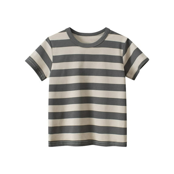 Kids Clothes Boys 1 Pack Short Sleeve Striped Crew Neck Tee T Shirts Without Tag (Assorted Color Multipacks)