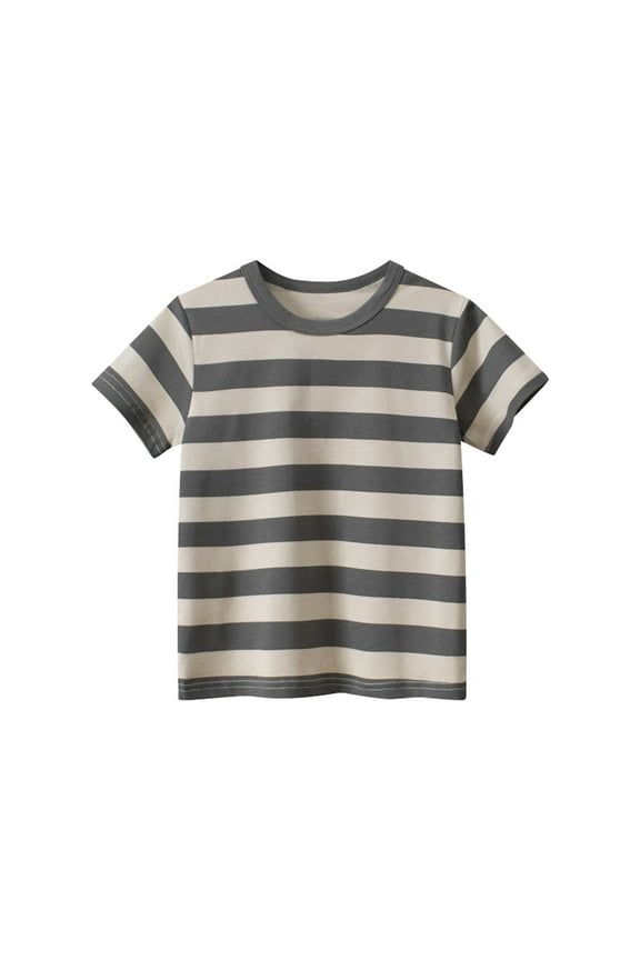 Kids Clothes Boys 1 Pack Short Sleeve Striped Crew Neck Tee T Shirts Without Tag (Assorted Color Multipacks)
