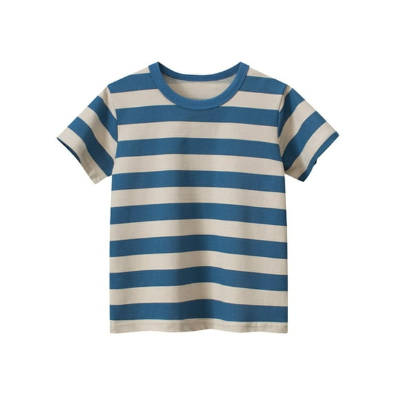 Kids Clothes Boys 1 Pack Short Sleeve Striped Crew Neck Tee T Shirts Without Tag (Assorted Color Multipacks)