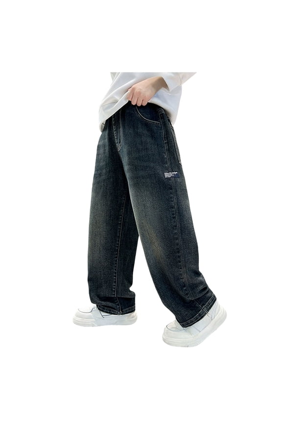 Kids Clothes Boys 6-7 Boys Jeans Kids Winter Warm Straight Leg Jeans Elastic Waist Denim Pants 5-16 Years