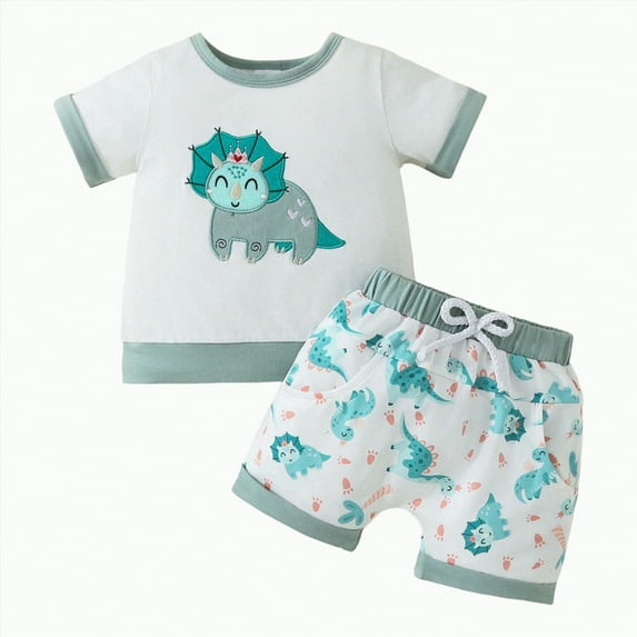 Kids Clothes Boys Baby Toddler Boy Summer Outfits Children's Spring Dinosaur Print Sleeveless Beach 0 6 12 18 24 Months 2T 3T 2PCS Set