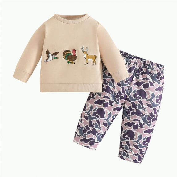 Kids Clothes Boys Infant Girl Spring Fall Embroidery Long Sleeve Elastic Waist 1T 2T 3T 4T 5T Everyday Outfit Set 2PCS