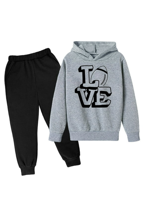 Kids Clothes Boys Size 10-12 New Sweatshirt Football Letter Printed Hoodie Pants Children's Casual Two Piece Fashion Trend American Football Fans Sports Rugby Player Sports Gift Z0F-Grey, 7-8 Years