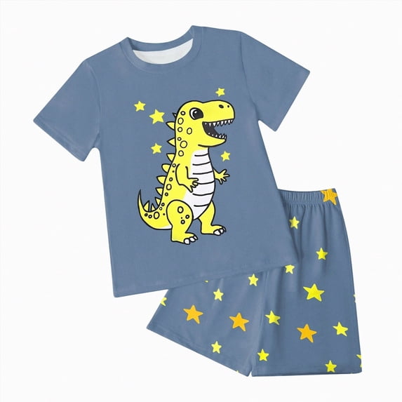 Kids Clothes Boys Toddler Baby Boy Set Spring Summer Cotton Elastic Print 18-24 Months 2t 3t 4t 5t 6t Tshirt Shorts T-Shirt with Solid 2Pcs Outfit Dinosaur Summer Pajamas Sleepwear Set