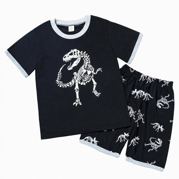 Kids Clothes Boys Toddler Baby Boy Set Spring Summer Cotton Elastic Print 18-24 Months 2t 3t 4t 5t 6t Tshirt Shorts T-Shirt with Solid 2Pcs Outfit Dinosaur Summer Pajamas Sleepwear Set